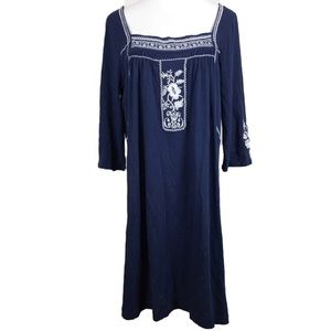 J Crew XL Woman's Blue Embroidered Dress 3/4